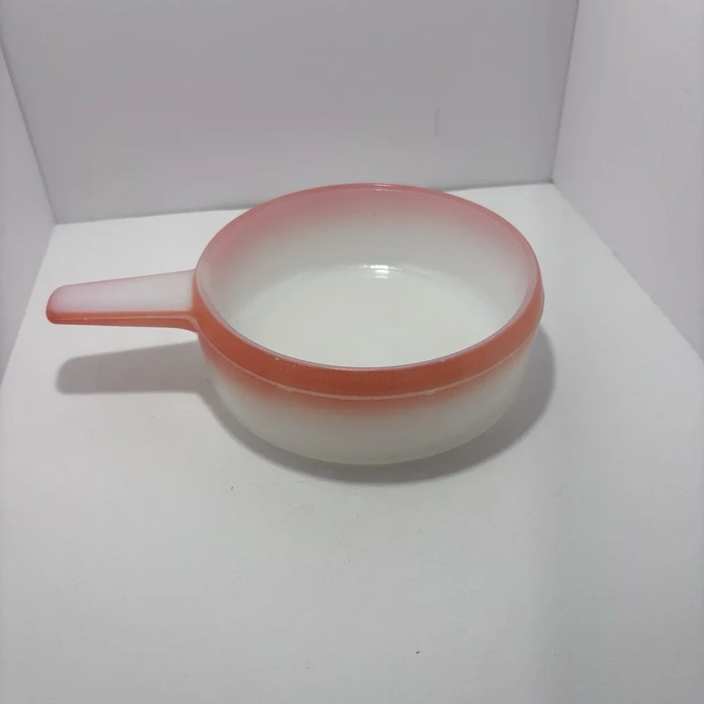 Vintage Ovenware‎ Made in USA  Dish With Handle White And Orange Trim